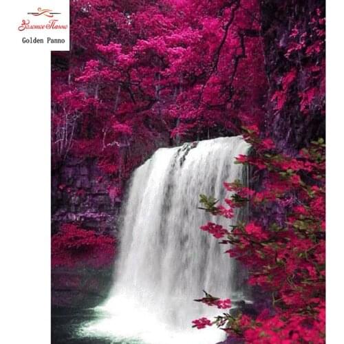5D DIY Diamond Painting Square Stones Waterfall Red Leave Diamond Embroidery Diamond Mosaic Full Display Home Decor