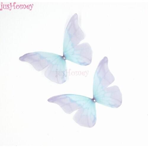 100PCS Single Piece Organza Butterflies w/Hole Pink Blue Chiffon Butterflies for Butterfly Earrings, DIY Jewelry Making