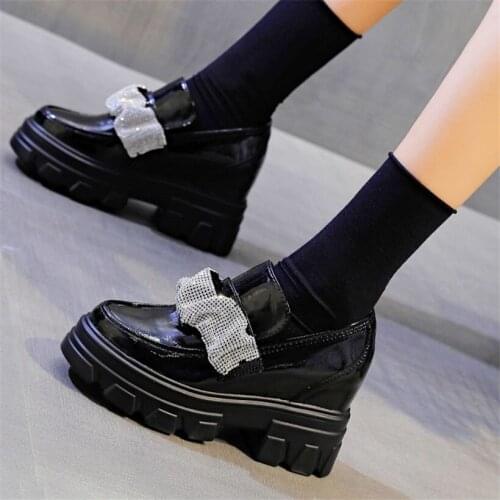 High Heels Women Diamods Genuine Leather Platform Wedge Ankle Boots Increasing Height Creeper Party Pumps 34 35 36 37 38 39