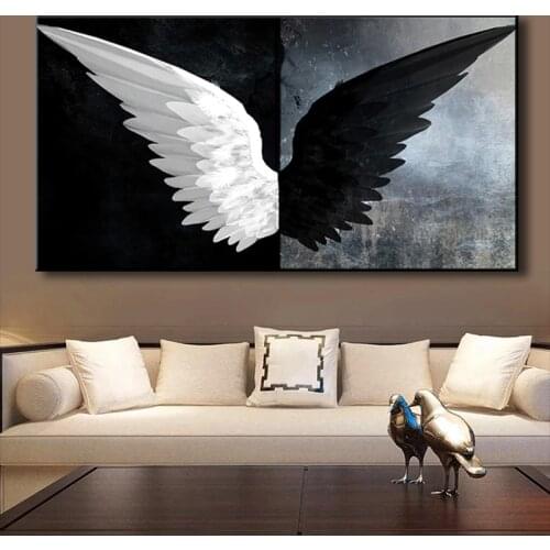 Black and White Angel Wings Canvas Paintings and Posters, Modern Art Style Murals Frameless Paintings, Home Decoration Paintings