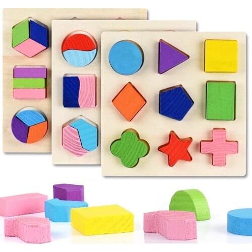 Wooden Geometric Shapes Montessori Puzzle Sorting Math Bricks Preschool Learning Educational Game Baby Toddler Toys for Children