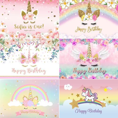 InMemory Unicorn Party Photography Backgrounds Flower Rainbow Gold Glitter Girls Birthday Party Newborn Baby Shower Backdrop