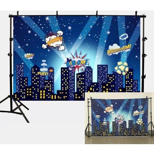 Mehofoto photography backdrop superhero cartoon building black dots children boom background photo studio photobooth MW-106