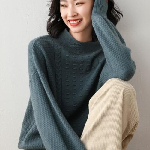 Cashmere Knitted Sweater Woman Autumn Winter Half Loose Middle Collar Thickened Knitted Pullover Christmas Sweater Women