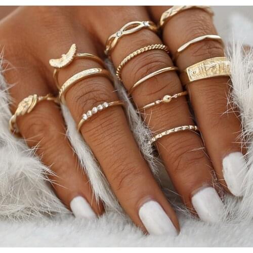 Finger ring 12pcs/set Bohemian Vintage Women Finger Rings Set Punk Ring Gift Vacation seaside