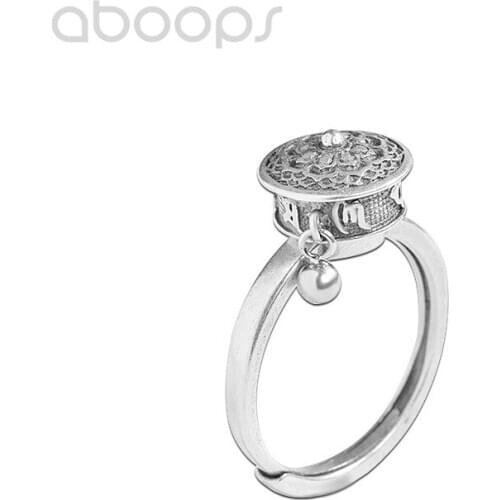 Vintage 925 Sterling Silver Prayer Wheel Ring,Buddhist Spinner Ring for Women Girls,Adjustable Size 6-8,Free Shipping