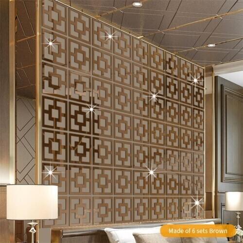 28x28cmx12pcs Square hollow Mirror Wall Sticker Wallpaper For Living Room Bedroom Decoration Home Decor DIY Acrylic Mirror Decal