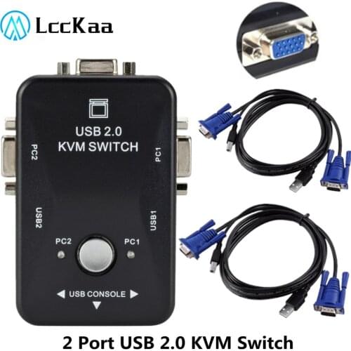 USB 2.0 KVM Switch Switcher 1920*1440 VGA SVGA Switch Splitter Box 2 Port with Two Cables for Keyboard Mouse Monitor Computer