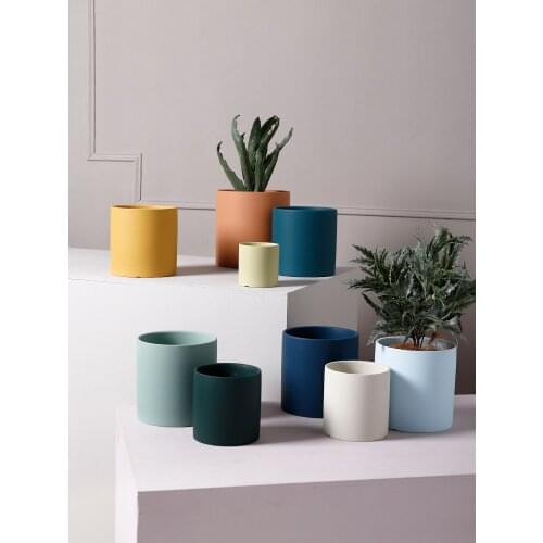 Nordic Industrial Style Small Colorful Ceramic Flower Pot with Hole Cylindrical Shape Flowerpot Succulent Planter Plants Vases