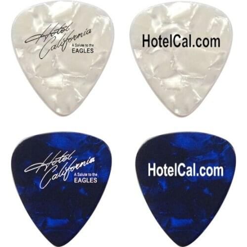 Both side print 1,000pcs white pearl guitar picks with black lettering,1,000 pc of darker blue pearl with white lettering, .46mm