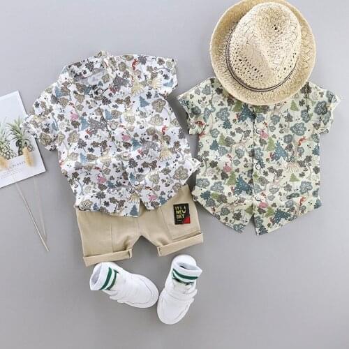 Fashion Toddler Infant Kids Baby Boys Clothes Short Sleeve Cartoon Floral Printed Gentleman Shirt Tops Shorts Outfits Set#p4