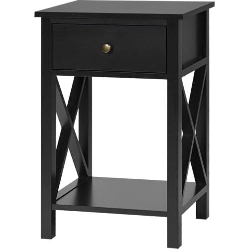 Costway Nightstand Sofa Side End Table W/ Drawer & Shelf Bedroom Black HW65683BK