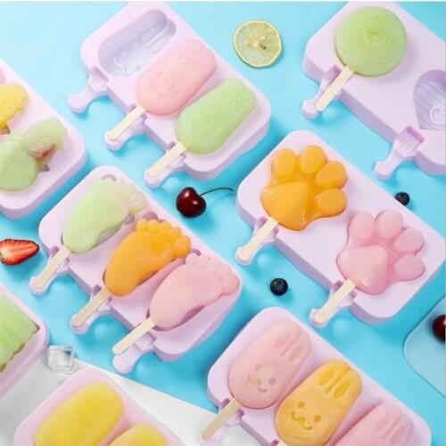New Silicone Ice Cream Mold Popsicle Molds Ice Cube Tray DIY Homemade Cartoon Ice Cream Popsicle Ice Pop Maker Mould with Stick