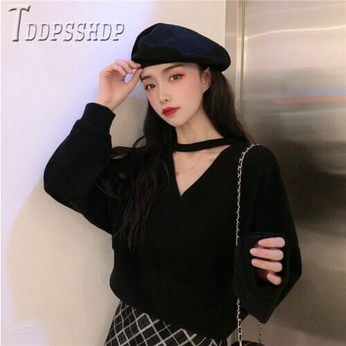 2020 Autumn Winter New Korean Women T Shirt V Neck Short Style Female Tee Shirts