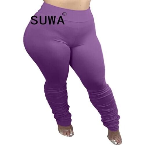 2020 Autumn New Product Sexy High Waist Women Pants Sexy Solid Bodycon Elastic Tight Pleated Trousers Sweatpants