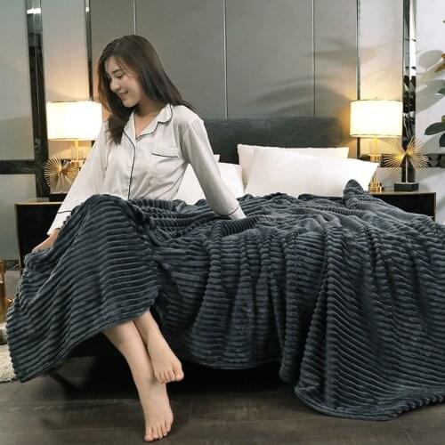 Solid Color Black Throw Blankets For Beds Soft Heavy Thick Flannel Warm Striped blanket Car Travel Cover Blanket