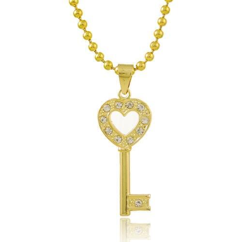 24k Gold Necklace for Women Strand Beads Chain Gold Plating Heart Key Pendants Necklace for Women Ladies Luxury Accessories Gift