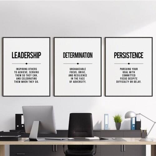 Leadership Determination Persistence Canvas Print Painting Black White Poster Wall Art Inspirational Quote Office Decor Picture