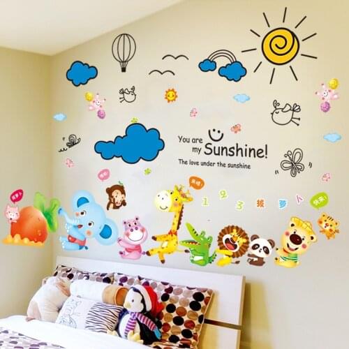 [SHIJUEHEZI] Animals Carrot Wall Stickers DIY Cartoon Clouds Wall Decals for Kids Rooms Baby Bedroom Nursery Home Decoration