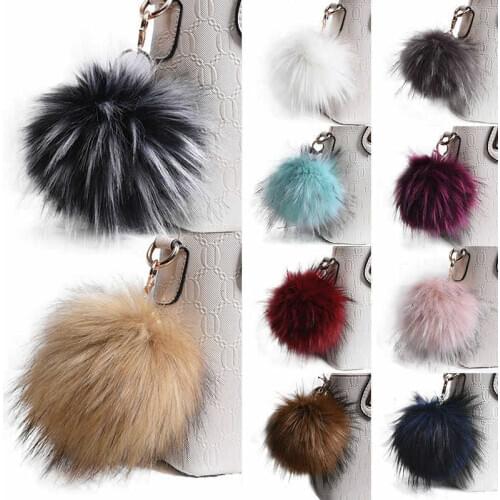 Raccoon Key Pompom Handbag Fur Charm Fake Fluffy Ball Keyrings Car Pendant Key Chain