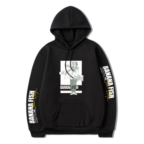 Banana Fish Japanese Cartoon Anime Print Men Hoodie Pocket Warm Hoody O-Neck Loose Hoodies Autumn Fleece Sweatshirt Mens Fashion