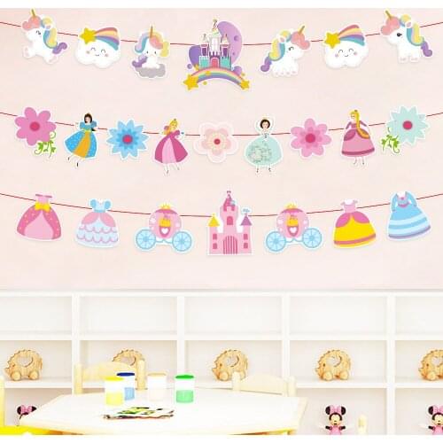 Family Decoration New Children Birthday Party Decoration School Kindergarten Party Triangle Cartoon Decoration Pull Flag