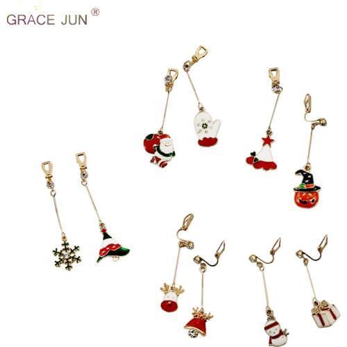 High-grade Enamel Rhinestone Long Clip on Earring for Girls Kids Baby Christmas Earrings Charm Jewelry No Ear Hole Earrings New