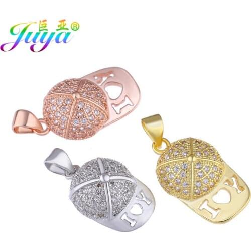 Juya DIY Punk Jewelry Supplies Micro Pave Zircon Handmade Gold/Rose Gold Cap Letter Pendant Charms For Women Gift Jewelry Making