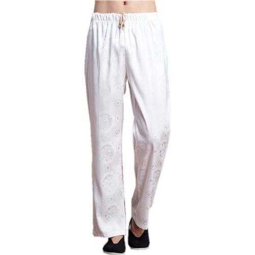 Hot Sale White Chinese Mens Kung Fu Trousers Satin Kung Fu Pant Tai Chi Pants Wu Shu Pants Size M L XL XXL XXXL W49