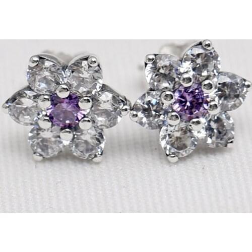 Original Forget Me Not Flower With Crystal Stud Earrings For 925 Sterling Silver Earring Women Party Gift Pandora DIY Jewelry