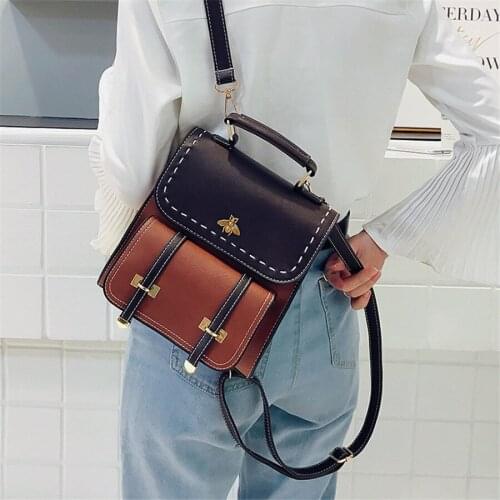 Mini Multifunctional Contrast Colored All-Match PU One Single Shoulder Sling Cross Body Messenger Bag Backpack for Women F002
