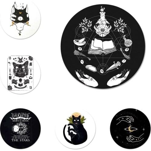 58mm Witch and cat Icons Pins Badge Decoration Brooches Metal Badges For Clothes Backpack Decoration