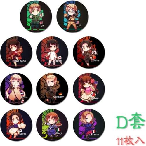 ZXFJXR 11pcs/set 58MM Axis Power Hetalia Anime APH World Twinkle Cute Version All Countries Badge Brooch Pins