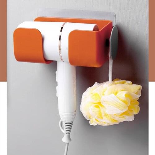 1pcs Wall Mounted Hair Dryer Holder Self-Adhesive Hair Dryer Rack Punch-Free Bathroom Supplies Shelf Organizer