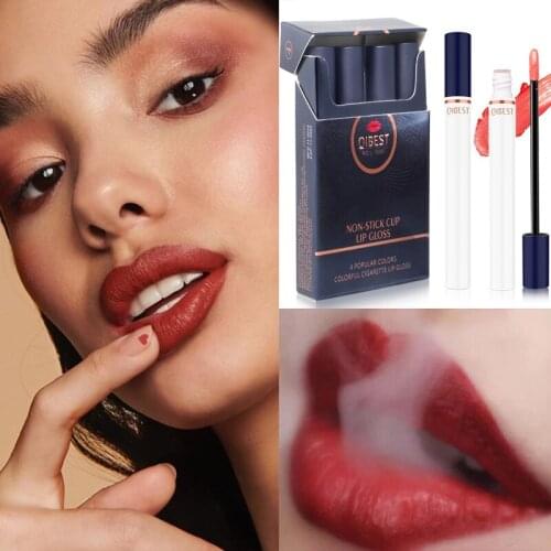 4pcs/set Lipstick Sexy Cigarette Matte Lipstick Waterproof Pigment Lip Gloss Non-stick Cup Lasting Lip Gloss Cosmetic make up
