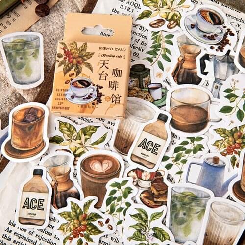 45pcs/pack Vintage Rooftop Coffee Shop Stickers Set Scrapbooking Stickers Junk Journal Planner Diy Crafts Scrapbooking Diary