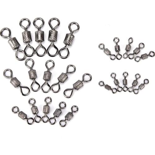 50pcs/pack Fishing Swivels Knurling Connector Ball Bearing Swivel With Safety Snap Solid Rolling Rings Fishhooks Accessories