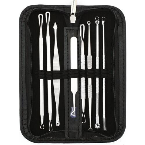 8 Pcs Blackhead Remover Tool Kit Pimple Acne Clip Needle Face Care Comedone Blemish Blackhead Extractor Tool with Leather Case