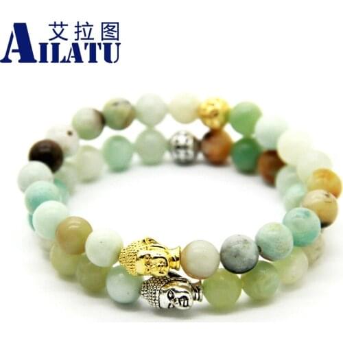 Ailatu Wholesale New Design Summer Bracelets Natural Amazonite Stone Beads Buddha Energy Bracelets