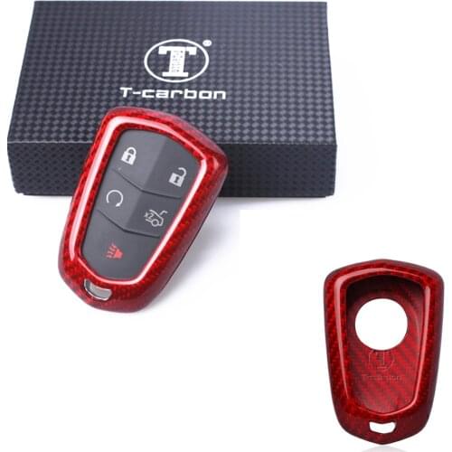 Luxury Rear Carbon Fiber Snap On Case For Cadillac CTS ATS V Smart Key Fob Cover Car Keychain Keyless Cap Trim Shell Red Kits