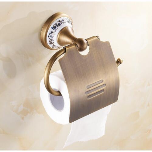 Free Shipping 2pcs a lot Hot Selling Lavatory Antique Brass Porcelain Wall Mounted Bathroom Accessories Paper Holders ZR2024