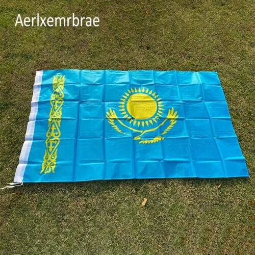 Free shipping 3ft x 5ft Hanging Flag Polyester Kazakhstan National Flag Banner 150x90cm for Celebration big flag