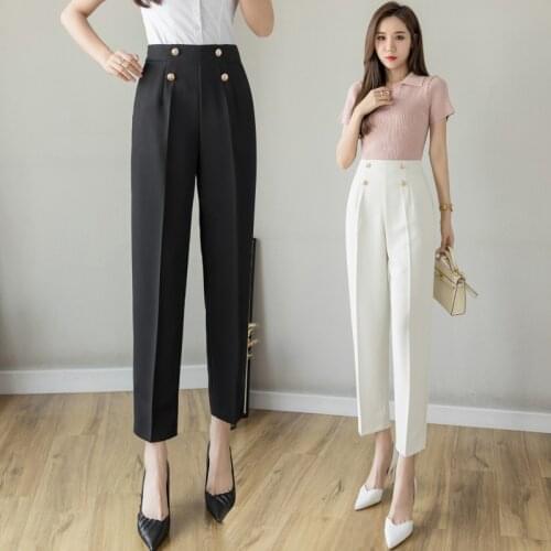 Limiguyue Formal Work Suit Pants Double Button Summer Pant Women Harem Trousers High Waisted Elegant Loose Ladies Soft K1432