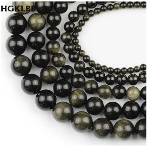HGKLBB Natural Stone Gold Obsidian Round Loose spacer Beads For Jewelry Making 4/6/8/10/12mm charm Bracelets necklace DIY
