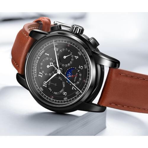 Carnival 2019 New Fashion Top Luxury Brand Leather Watch Automatic Men Wristwatch Men Mechanical Steel Watches Relogio Masculino