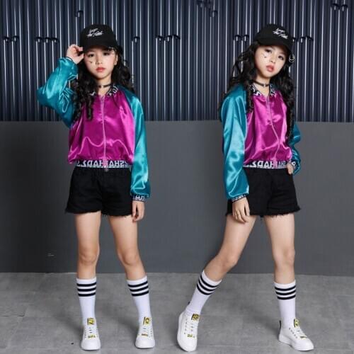 Kids Hip Hop Costumes for Girls Ballroom Clothes Set Bright Vest Short Pant and Coat Girls Outfits Dance Clothing Party Costume