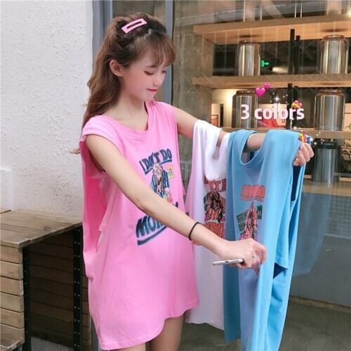 Tshirt Women Summer Sleveless Print Causal Sport tank girls Vintage Short loose O-neck Tops vest wholesale thin clothes