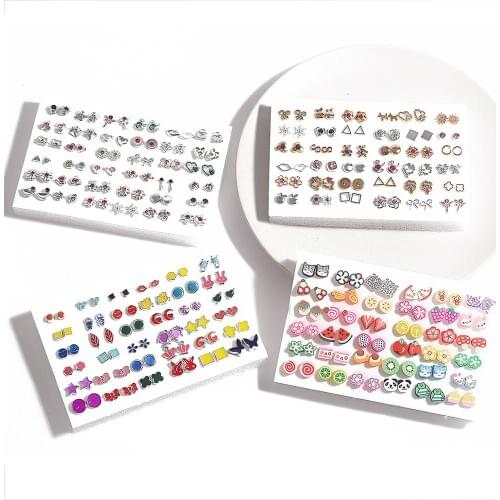 36pair/lot Mix Color Simulated Pearl Vintage Geometric Animal Vintage Piercing Stud Earrings Set For Women Girls Party Jewelry