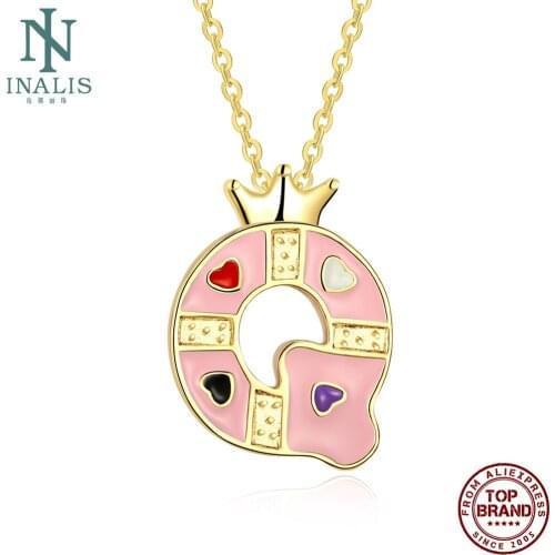 INALIS Pink Letters Series Necklace For Women Trendy Gold Plated Pendent Necklace Cute Crown Letter Q Shape Festival Jewelry