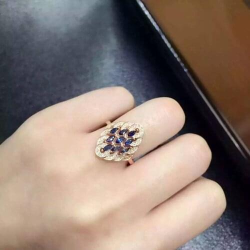 Fashion Elegant long Rhomboid Natural blue sapphire gem Ring S925 Silver Natural Gemstone Ring Womens party gift fine Jewelry